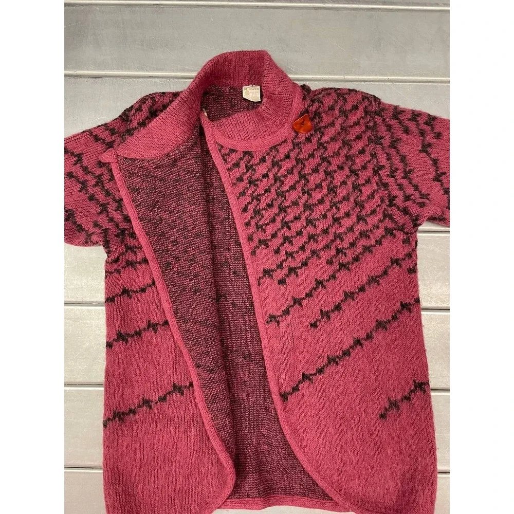 Vintage Alafoss‎ Cardigan Sweater Womens Small Red Pure Wool Icelandic Nordic